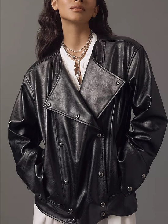 Pilcro Jackets & Blazers - Pilcro Faux Leather Asymmetric Snap Moto Jacket Size Small Black